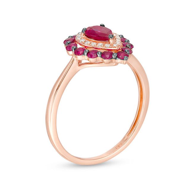 EFFY™ Collection Pear-Shaped Ruby and 0.07 CT. T.W. Diamond Frame Ring in 14K Rose Gold|Peoples Jewellers