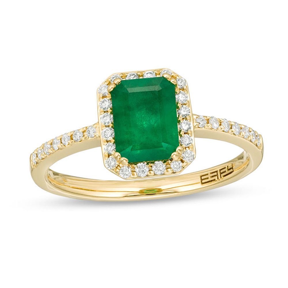 EFFY™ Collection Emerald-Cut Emerald and 0.20 CT. T.W. Diamond Frame Ring in 14K Gold|Peoples Jewellers