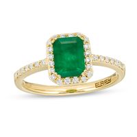 EFFY™ Collection Emerald-Cut Emerald and 0.20 CT. T.W. Diamond Frame Ring in 14K Gold|Peoples Jewellers