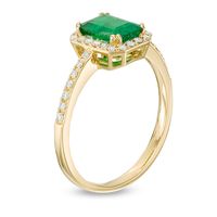 EFFY™ Collection Emerald-Cut Emerald and 0.20 CT. T.W. Diamond Frame Ring in 14K Gold|Peoples Jewellers