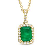 EFFY™ Collection Emerald-Cut Emerald and 0.13 CT. T.W. Diamond Frame Pendant in 14K Gold|Peoples Jewellers