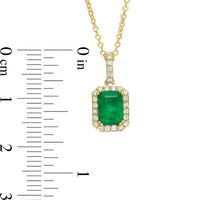 EFFY™ Collection Emerald-Cut Emerald and 0.13 CT. T.W. Diamond Frame Pendant in 14K Gold|Peoples Jewellers