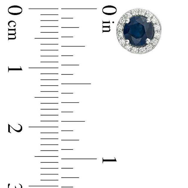 EFFY™ Collection 5.0mm Blue Sapphire and 0.12 CT. T.W. Diamond Frame Stud Earrings in 14K White Gold