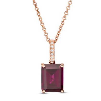 EFFY™ Collection Emerald-Cut Rhodolite Garnet and Diamond Accent Pendant in 14K Rose Gold|Peoples Jewellers