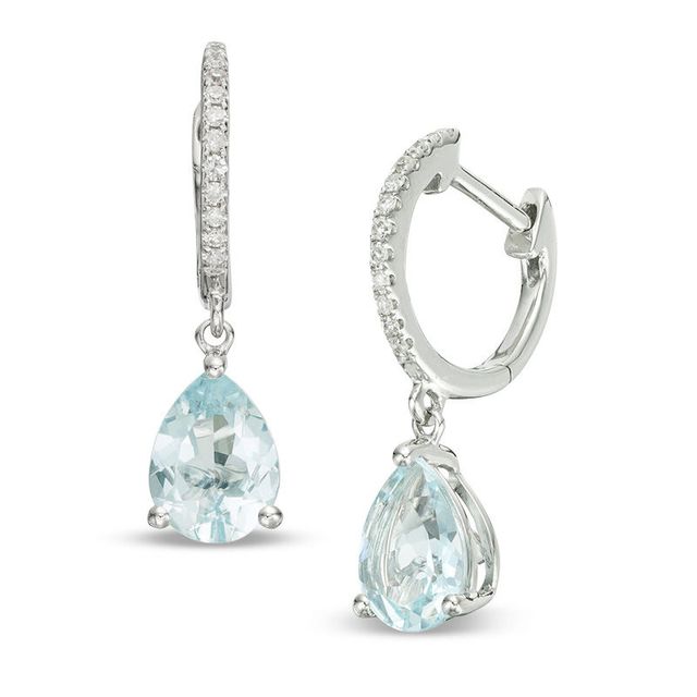 EFFY™ Collection Pear-Shaped Aquamarine and 0.10 CT. T.W. Diamond Drop Earrings in 14K White Gold|Peoples Jewellers