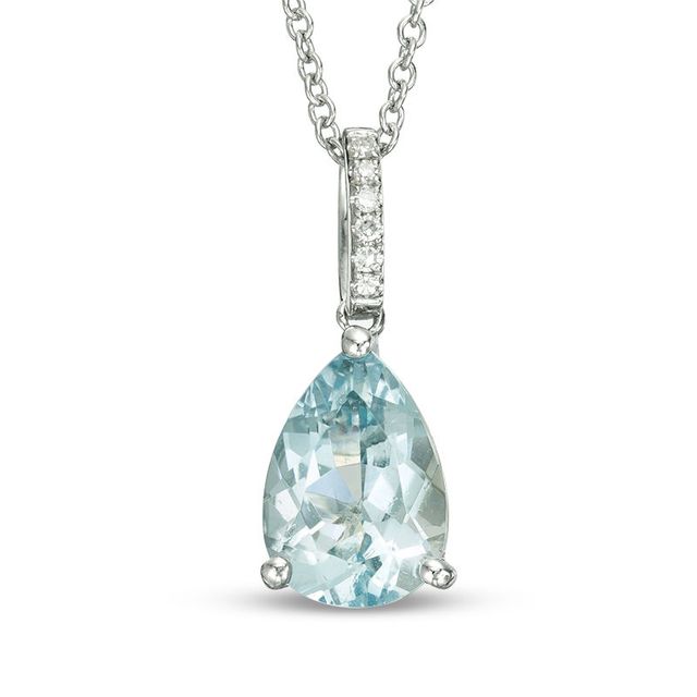 EFFY™ Collection Pear-Shaped Aquamarine and Diamond Accent Pendant in 14K White Gold|Peoples Jewellers