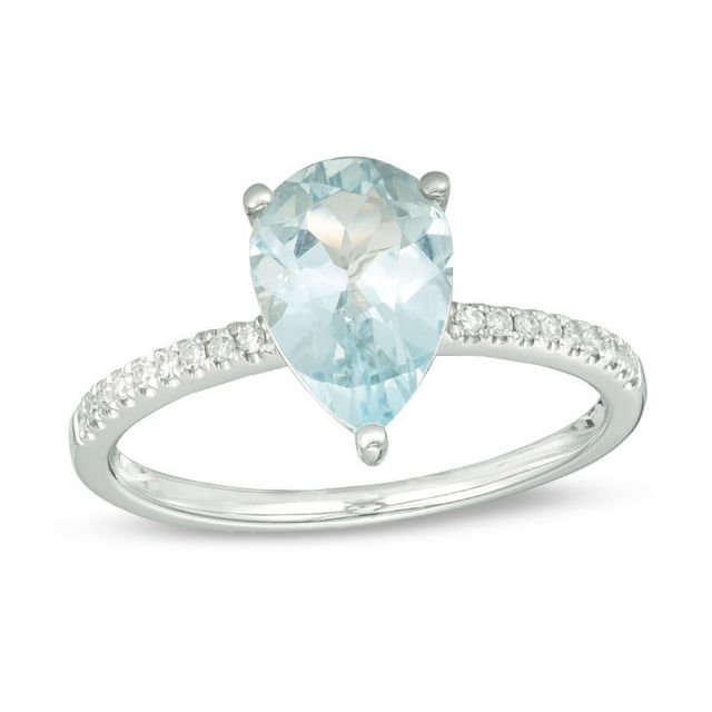 EFFY™ Collection Pear-Shaped Aquamarine and 0.07 CT. T.W. Diamond Ring in 14K White Gold|Peoples Jewellers