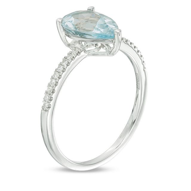 EFFY™ Collection Pear-Shaped Aquamarine and 0.07 CT. T.W. Diamond Ring in 14K White Gold|Peoples Jewellers