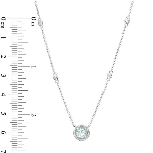 EFFY™ Collection 6.0mm Aquamarine and 0.10 CT. T.W. Diamond Frame and Station Necklace in 14K White Gold|Peoples Jewellers