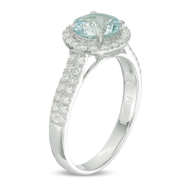 EFFY™ Collection 7.0mm Aquamarine and 0.44 CT. T.W. Diamond Frame Ring in 14K White Gold|Peoples Jewellers