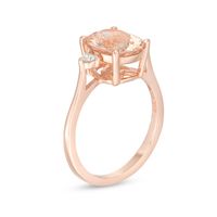 EFFY™ Collection Oval Morganite and 0.11 CT. T.W. Diamond Three Stone Ring in 14K Rose Gold|Peoples Jewellers