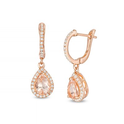 EFFY™ Collection Pear-Shaped Morganite and 0.25 CT. T.W. Diamond Frame Drop Earrings in 14K Rose Gold|Peoples Jewellers