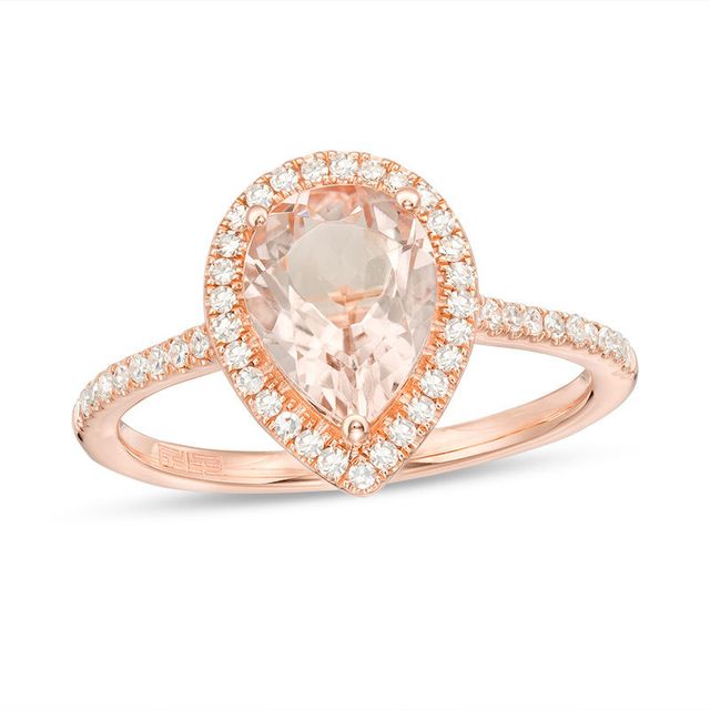 EFFY™ Collection Pear-Shaped Morganite and 0.20 CT. T.W. Diamond Frame Ring in 14K Rose Gold|Peoples Jewellers