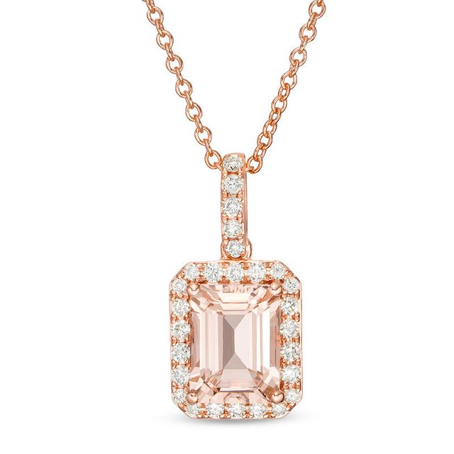 EFFY™ Collection Emerald-Cut Morganite and 0.20 CT. T.W. Diamond Frame Pendant in 14K Rose Gold|Peoples Jewellers