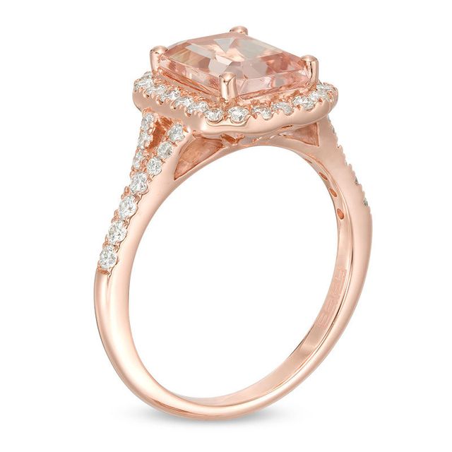 EFFY™ Collection Emerald-Cut Morganite and 0.48 CT. T.W. Diamond Frame Ring in 14K Rose Gold|Peoples Jewellers