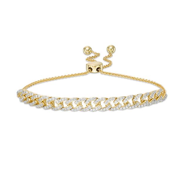 0.50 CT. T.W. Diamond Curb Chain Bolo Bracelet in 10K Gold - 9.5"|Peoples Jewellers