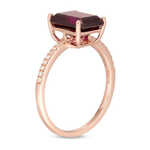 EFFY™ Collection Emerald-Cut Rhodolite Garnet and 0.07 CT. T.W. Diamond Ring in 14K Rose Gold|Peoples Jewellers