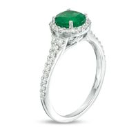 EFFY™ Collection 6.5mm Emerald and 0.33 CT. T.W. Diamond Frame Ring in 14K White Gold|Peoples Jewellers