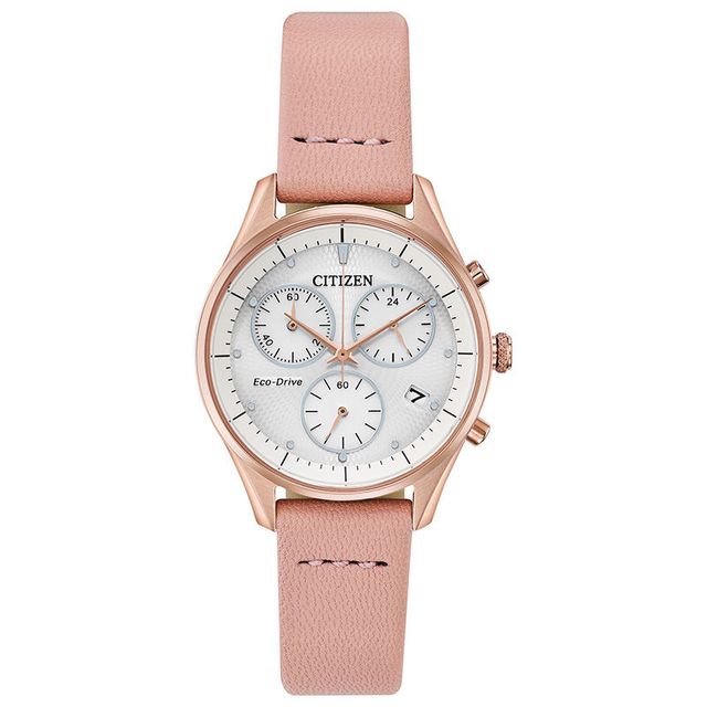 Peoples Ladies' Citizen Eco-Drive® Chandler Chronograph Rose-Tone Strap  Watch with White Dial (Model: FB1443-08A) | Bramalea City Centre