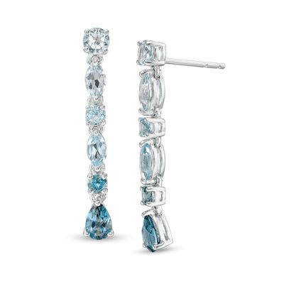Multi-Shaped Blue Topaz Linear Drop Earrings in Sterling Silver|Peoples Jewellers