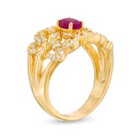 Oval Ruby and 0.67 CT. T.W. Diamond Triple Row Split Shank Vintage-Style Ring in 10K Gold|Peoples Jewellers