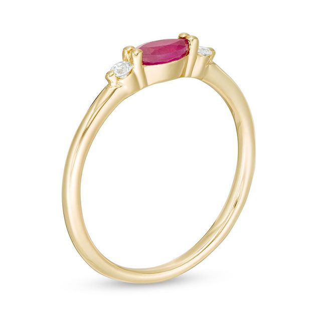Sideways Marquise Ruby and 0.066 CT. T.W. Diamond Side Accent Stackable Band in 10K Gold|Peoples Jewellers