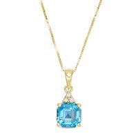 7.0mm Asscher-Cut Swiss Blue Topaz and 0.05 CT. T.W. Diamond Tri-Top Drop Pendant in 10K Gold|Peoples Jewellers