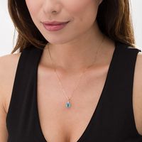 7.0mm Asscher-Cut Swiss Blue Topaz and 0.05 CT. T.W. Diamond Tri-Top Drop Pendant in 10K Gold|Peoples Jewellers