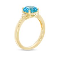 7.0mm Asscher-Cut Swiss Blue Topaz and 0.05 CT. T.W. Diamond Tri-Sides Ring in 10K Gold|Peoples Jewellers