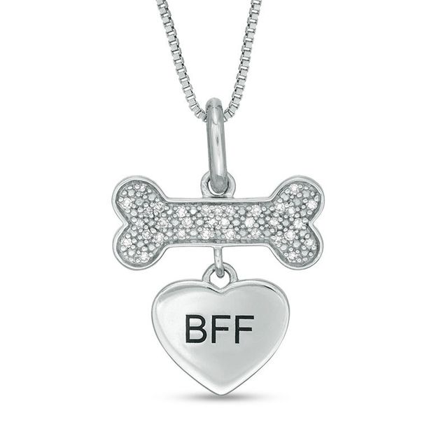 0.10 CT. T.W. Diamond Dog Bone and "BFF" Heart Pendant in Sterling Silver|Peoples Jewellers