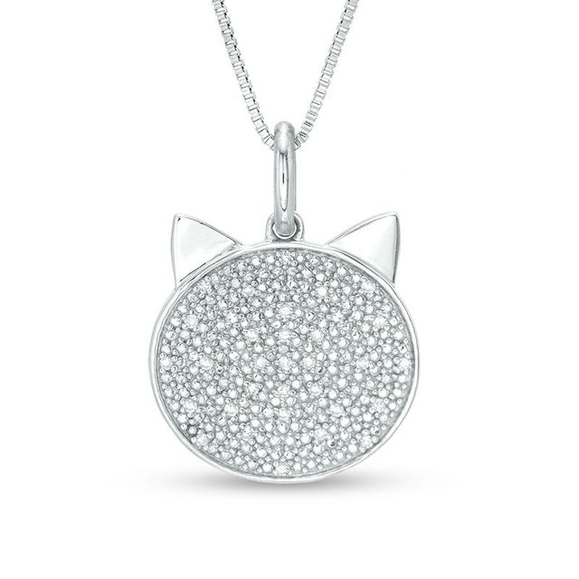 0.10 CT. T.W. Diamond Cat Face Pendant in Sterling Silver|Peoples Jewellers