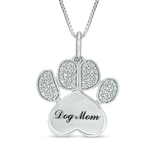 0.10 CT. T.W. Diamond Paw Print and "Dog Mom" Pendant in Sterling Silver|Peoples Jewellers