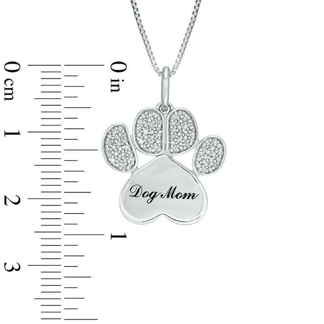 0.10 CT. T.W. Diamond Paw Print and "Dog Mom" Pendant in Sterling Silver