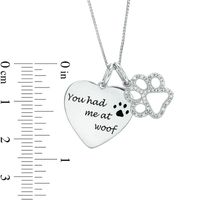 0.10 CT. T.W. Diamond Paw Print Outline and "You had me at woof" Heart Charm Pendant in Sterling Silver|Peoples Jewellers