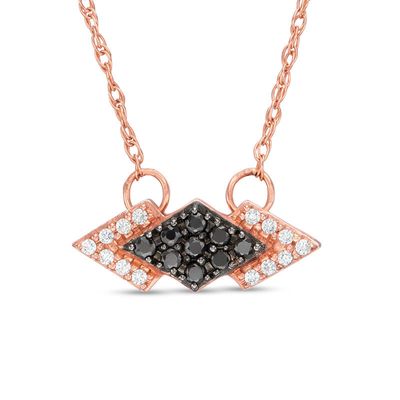 0.10 CT. T.W. Enhanced Black and White Diamond Sideways Kite-Shaped Arrow Necklace in 10K Rose Gold - 17"|Peoples Jewellers