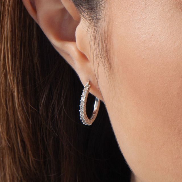 Diamond Accent Beaded Hoop Earrings in Sterling Silver|Peoples Jewellers