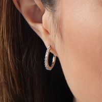 Diamond Accent Beaded Hoop Earrings in Sterling Silver|Peoples Jewellers