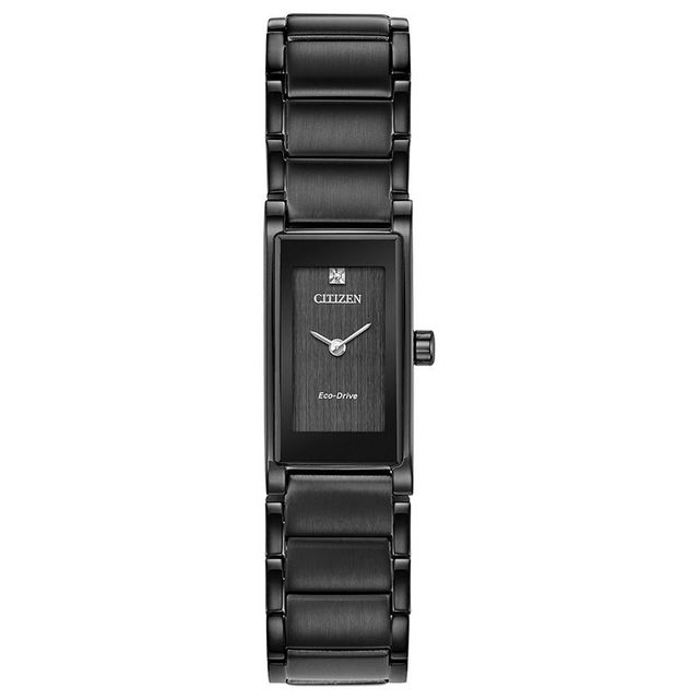 Ladies' Citizen Eco-Drive® Axiom Diamond Accent Black IP Watch with Rectangular Dial (Model: EG7055-51E)