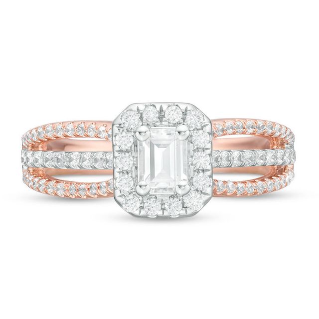 1.00 CT. T.W. Certified Canadian Emerald-Cut Diamond Frame Engagement Ring in 14K Two-Tone Gold (I/SI2)|Peoples Jewellers