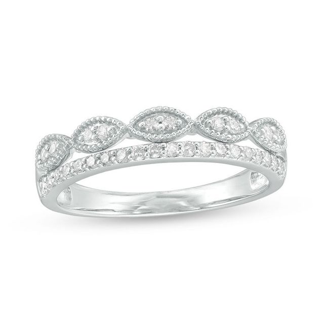 0.24 CT. T.W. Diamond Marquise Vintage-Style Stacked Ring in 10K White Gold|Peoples Jewellers