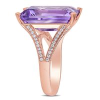 Emerald-Cut Amethyst and 0.44 CT. T.W. Diamond Split Shank Ring in 14K Rose Gold|Peoples Jewellers