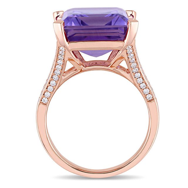 Emerald-Cut Amethyst and 0.44 CT. T.W. Diamond Split Shank Ring in 14K Rose Gold|Peoples Jewellers