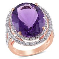 Oval Amethyst and 0.93 CT. T.W. Diamond Double Frame Split Shank Ring in 14K Rose Gold|Peoples Jewellers