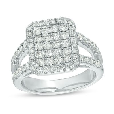 0.95 CT. T.W. Composite Diamond Octagon Frame Split Shank Ring in 10K White Gold|Peoples Jewellers