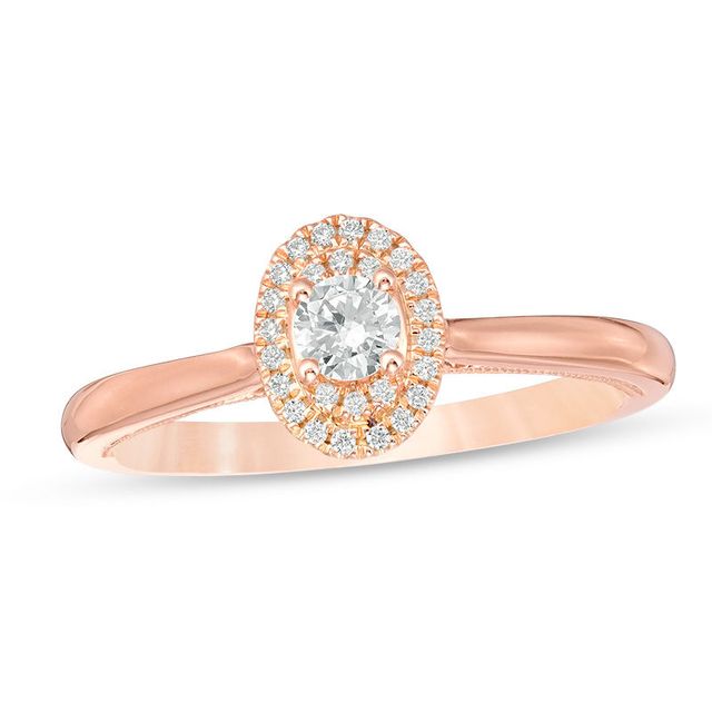 0.25 CT. T.W. Diamond Double Oval Frame Vintage-Style Engagement Ring in 10K Rose Gold|Peoples Jewellers