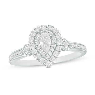 0.50 CT. T.W. Pear-Shaped Diamond Double Frame Engagement Ring in 14K White Gold - Size 7|Peoples Jewellers