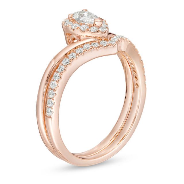 0.50 CT. T.W. Pear-Shaped Diamond Frame Chevron Bridal Set in 14K Rose Gold|Peoples Jewellers