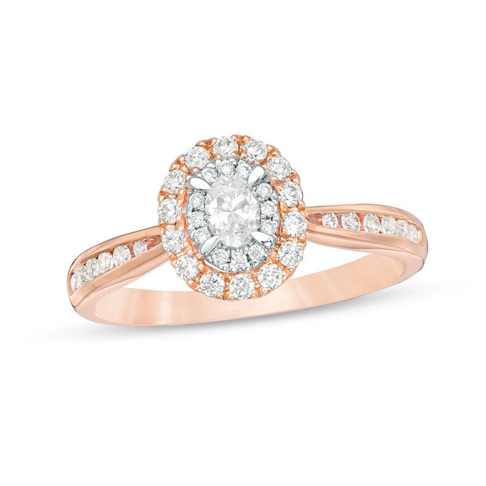 0.50 CT. T.W. Oval Diamond Double Frame Engagement Ring in 14K Two-Tone Gold|Peoples Jewellers