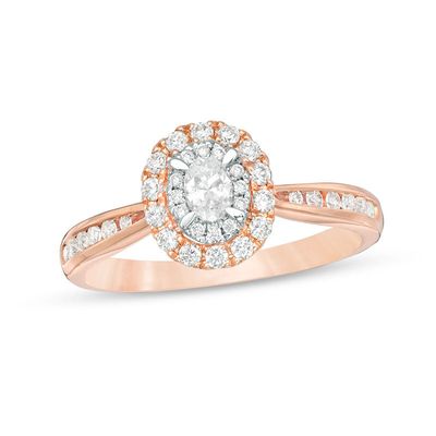 0.50 CT. T.W. Oval Diamond Double Frame Engagement Ring in 14K Two-Tone Gold|Peoples Jewellers