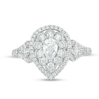 1.00 CT. T.W. Pear-Shaped Diamond Scallop Frame Vintage-Style Engagement Ring in 14K White Gold|Peoples Jewellers